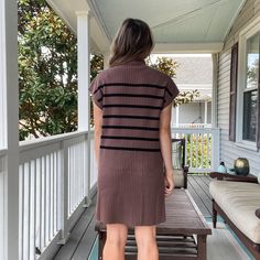 Upgrade your fall wardrobe with our Mocha Stripe Sweater Dress. Perfect for a day at the pumpkin farm, the stylish and cozy design will keep you warm while you stroll through the orchards. Pair it with your favorite boots for a luxurious and sophisticated look. Casual Ribbed Sweater Dress For Fall, Casual Brown Winter Dress, Brown Ribbed Sweater Dress For Spring, Knit Sweater Dress For Winter Day Out, Spring Brown Ribbed Sweater Dress, Chic Knit Sweater Dress For Fall, Brown Ribbed Dress For Fall, Ribbed Brown Dress For Fall, Brown Knit Winter Dress