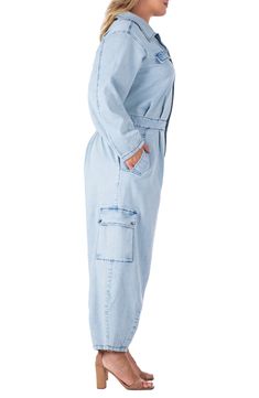 Update your casual-cool vibe in this light-wash denim jumpsuit designed with cargo pockets. 53" length; 26" inseam Spread collar Long sleeves 74% cotton, 24% polyester, 2% spandex Machine wash, tumble dry Imported Long Sleeve Denim Jumpsuit, Designer Jumpsuits, Denim Jumpsuit, Light Wash Denim, Jumpsuit, Nordstrom, Long Sleeves, Spandex, Collar