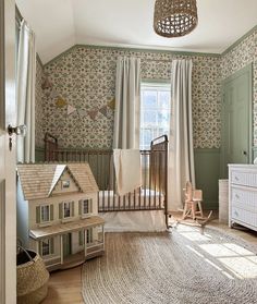 2024 Nursery Trends to Watch - Project Nursery Lulu And Georgia Nursery, Cinderella 2015 Aesthetic House, High Ceiling Nursery, Classic Nursery Ideas Vintage, Boy Nursery Aesthetic, Vivian Core Aesthetic, Victorian Style Nursery, Cottage Core Baby Nursery, Vintage Childrens Room