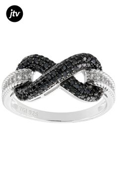 0.47ctw Round Black Spinel With 0.14ctw Round White Zircon Rhodium Over Sterling Silver "Infinity" Ring. Measures Approximately 0.82"L x 0.36"W. Not Sizeable. Accent stones primarily zircon. Silver Infinity Ring, Infinity Ring, Black Spinel, Sterling Silver, Ring, Stone, Silver, White, Black