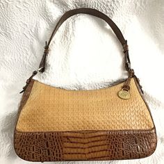 Brahmin Croc Embossed Hobo Shoulder Bag Two Tone. Woven Detail. Adjustable Shoulder Strap. Interior Suede Lining. Two Interior Slide Pockets, Pen Holder, Key Clip And Zipper Pocket. Gold Hardware. Gently Used In Good Condition Leather Has Some Patina With Minor Signs Of Wear (Please See Photos For Overall Condition) Perfect For Every Occasion. Style: Casual, Modern, Classy, Timeless, Effortless, Business, Workwear, Career, Sophisticated, Professional, Chic, Dressy, Preppy And Everyday. Wp#93 Professional Chic, Brahmin Bags, Hobo Shoulder Bag, Key Clip, Leather Hobo, Pen Holder, Emboss, Gold Hardware, Zipper Pocket