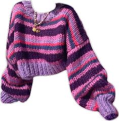 a knitted sweater with pink and purple stripes