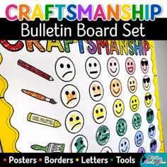 a bulletin board with different types of emoticions on it and the words, craftsmanship bulletin board set