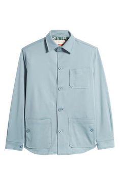 This shirt-jacket takes it up a notch or three with a lightweight cotton blend, a slanted chest pocket and dual-entry front patch pockets. 29" length; 45" chest (size Medium) Front button closure Point collar Adjustable button cuffs Chest patch pocket; front button-patch pockets Curved hem 67% cotton, 29% Tencel® lyocell, 4% elastane Tencel lyocell is a more-sustainably produced fiber made with closed-loop processing Machine wash, dry flat Made in Turkey Baby Gear Essentials, Men Home Decor, Hairstyling Products, Rollerball Perfume, Blue Fits, Fragrance Design, Fabric Gift Bags, Nordstrom Store, Fabric Gifts