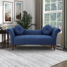 a living room scene with focus on the couch and rug in front of the window