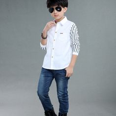 Make your little man look suave in our Boys Long Sleeve Stripe Gentleman Shirt! This stylish shirt is made from lightweight fabrics to keep him comfortable throughout the day. With a classic striped pattern, this shirt is sure to help him make a statement! 14-day delivery-excluding weekends and holidays SPECIFICATIONS Fit: Fits true to size, take your normal size Collar: Turn-down Collar Clothing Length: Regular Pattern Type: striped Sleeve Length(cm): Full Item Type: Shirts Fabric Type: Broadcl Casual Shirt With Striped Sleeves For Spring, Casual Spring Shirt With Striped Sleeves, Striped Sleeve, Boys Long Sleeve, Men Looks, Stylish Shirts, Skirt Pants, Gentleman, Fashion Brand