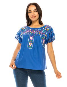 High Quality Detailed Embroidery Perfect for special occasions or everyday wear 100% Cotton Hand Wash Fitted Embroidered Short Sleeve Top, Fitted Embroidered Top With Short Sleeves, Traditional Short Sleeve Blouse With Tonal Embroidery, Fitted Short Sleeve Blouse With Embroidered Hem, Embroidered Multicolor Tops, Casual Tops With Embroidered Short Sleeves, Casual Top With Embroidered Short Sleeves, Blue Folk Style Short Sleeve Blouse, Blue Short Sleeve Folk Blouse