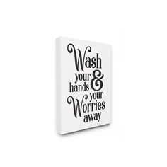 Tie your wash room decor together with this Stupell Home Decor Wash Your Hands Bathroom Canvas Wall Art. Tie your wash room decor together with this Stupell Home Decor Wash Your Hands Bathroom Canvas Wall Art. Fun bathroom design Artist: Lettered and Lined Large: 48"H x 1.5"W x 36"D Medium: 40"H x 1.5"W x 30"D Small: 30"H x 1.5"W x 24"D Extra small: 20"H x 1.5"W x 16"D Weight: 3 lbs. Canvas, MDF Box frame rests on nail to make hanging easy Vertical display Wipe clean Size: 36X48. Color: Black. G Wash Room Decor, Bathroom Wall Art Diy, Kids Bathroom Wall Art, Fun Bathroom, Wash Room, Washroom Decor, Bathroom Canvas, Black G, Wash Your Hands