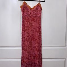 Never Worn. Pink Lace Midi Dress With Lace Trim, Pink Lace Trim Midi Dress, Pink Lace Maxi Dress With Lace Trim, Pink Lace Maxi Dress For Summer, Pink Lace Trim Midi Dress For Evening, Spring Pink Lace Maxi Dress, Pink Lace Maxi Dress For Spring, Pink Fitted Maxi Dress With Spaghetti Straps, Pink Sleeveless Lace Maxi Dress