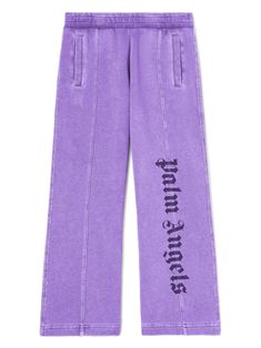 violet purple cotton logo print at the leg elasticated waistband two side welt pockets wide leg Sporty Cotton Bottoms With Logo Print, Purple Straight Leg Pants For Streetwear, Straight Leg Cotton Sweatpants With Letter Print, Cotton Wide Leg Pants With Letter Print, Athleisure Cotton Bottoms With Logo Print, Cotton Athleisure Bottoms With Logo Print, Cotton Bottoms With Logo Waistband For Spring, Purple Wide Leg Bottoms For Streetwear, Streetwear Cotton Bottoms With Embroidered Logo