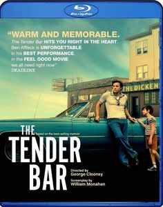 the tender bar movie poster with an image of a man and woman standing in front of a car