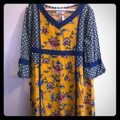 Matilda Jane Flower Power Dress New Without Tags Never Worn. Size 10 Casual Blue Mixed Print Dress, Spring Fitted Mixed Print Dresses, Fitted Mixed Print Dress For Spring, Long Sleeve Mixed Print Dress For Spring, Long Sleeve Mixed Print Summer Dress, Yellow Tunic Dress For Spring, Flower Power Dress, Power Dress, Jane Dress