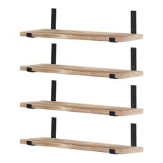 three wooden shelves with black metal brackets