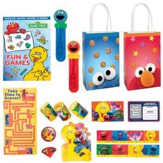 an assortment of toys and games for children to play with in the sesame street movie