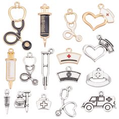 PRICES MAY VARY. ❤[NURSE DAY CHARM]: The charms are in medical themed, perfect for Nurse Day jewelry making, medical student graduation craft etc. The nurse charms bulk includes stethoscope charms, nurse cap charms, ambulance charms, syringe charms etc. ❤[1 BOX 72PCS MEDICAL CHARMS]: You will receive 60pcs alloy nurse charms in 10 styles, 6pcs per style, 12pcs enamel nurse charms in 6 styles, 2pcs per style. Totally 72pcs nurse day charms. A plastic box is included to help you store and protect Bracelet Keychain Diy, Stethoscope Jewelry, Hat Charms, Nurse Day, Stethoscope Charms, Nurse Cap, Bracelet Keychain, Charms For Jewelry Making, Nursing Cap