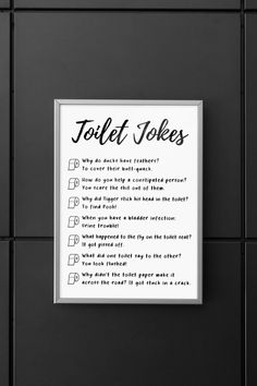 a black and white photo with the words toilet jokes on it