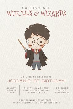 Simple Harry Potter Birthday Invitation
Invite all your family and friends to your child's 1st Birthday with these Magical Harry Potter Birthday invitations. Personalize by adding all your party details! Harry Potter Birthday Boy, Hogwarts 1st Birthday, 1st Harry Potter Birthday, One Year Old Harry Potter Birthday, Harry Potter Invite, Harry Potter Birthday Party Ideas Kids, Harry Potter Birthday Party Invitations, Harry Potter First Birthday Boy, Harry Potter 1st Birthday Boy