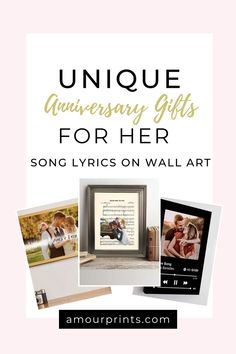 an anniversary gift for her with the text unique anniversary gifts for her song lyrics on wall art