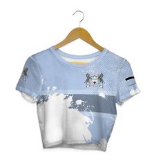 Botswana Crop Top T Shirt Flag & Coat Of Arms Paint Style Fitted Blue Crop Top With Graphic Print, Fitted Cropped Shirt With Graphic Print, Blue Graphic Print Crop Top, Fitted Blue Cropped Shirt, Blue Fitted Cropped T-shirt, Casual Fitted Blue Cropped Shirt, Blue Cropped T-shirt, Blue Fitted Cotton Cropped Shirt, Fitted Blue Cotton Cropped Shirt