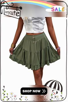 Green Buttoned Mid-waist A-line Mini Skirt A Line Mini Skirt, Petticoat, Mini Skirt, Womens Bottoms, A Line, Mini Skirts, Shop Now, Skirt, Green