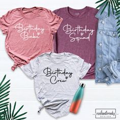 "Birthday Babe Shirt, Birthday Squad Shirt, Birthday Crew Shirt, Birthday Party T-Shirt, Cute Birthday Tee, Birthday Group Outfit, Bday Tee. Hello! Welcome to our store. Good to see you here. Our aim is to provide you with first class clothing at your best moments with our graphic t-shirts that we have designed or designed with your ideas. I am sure that you will like our designs for your family, friends and you. PRODUCT FEATURE: → Solid colors: %100 Cotton. → Heather colors: %52 Cotton + %48 Po Birthday Gift Crew Neck Shirt With Name Print, Birthday Gift Name Print Crew Neck Shirt, Crew Neck Shirt With Name Print For Birthday, Birthday Shirt With Funny Text And Short Sleeves, Birthday Short Sleeve Tops With Funny Text, Birthday Crew Neck T-shirt With Funny Text, Birthday Tops With Funny Text And Short Sleeves, Name Print Tops For Birthday, Funny Text Birthday Crew Neck Top