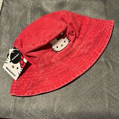 Nwt! As Seen In Photo! Playful Red Bucket Hat, Fun Red Adjustable Bucket Hat, Casual Reversible Hats One Size, Casual Red Bucket Hat For Winter, Casual Red Cap Sun Hat, Casual Red Hat One Size, Red Casual Sun Hat With Short Brim, Casual Red Bucket Hat With Short Brim, Casual Red Brimmed Bucket Hat