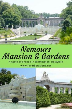 the front cover of a book with images of gardens and fountains in it, including a fountain