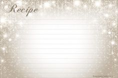 a recipe card with sparkles and stars on the bottom, as well as an empty space for writing