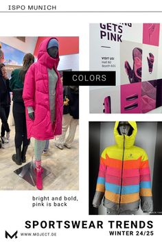 Die ISPO Farbenpalette zeigt ein Spiel aus warmen und kühlen Tönen für 
Sportbekleidung. 

lies mehr zu den Trends 

Colourful activewear aesthetic, Color Forecast 
Sportswear, Fashion sportswear design Activewear Aesthetic, Fashion Sportswear, Aesthetic Color