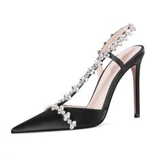 Wedding Satin Crystal Cross Strap Heeled Sandals Closed Toe Bridal Slingback Shoes Trending Heels, Rhinestone High Heels, Mid Heels Pumps, Crystal Cross, Mary Jane Shoes Womens, Spike Heels, Slingback Shoes, Kitten Heel Pumps, Bride Shoes