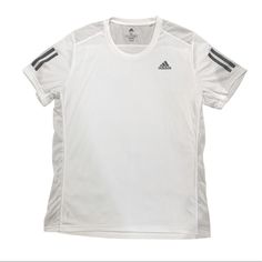 Never Worn White Adidas Workout T-shirt, Adidas Crew Neck Running T-shirt, White Moisture-wicking T-shirt For Running, White Adidas Logo T-shirt For Workout, Adidas Logo White T-shirt For Workout, White Adidas Logo Crew Neck Activewear, White Adidas Crew Neck Activewear, White Adidas Logo T-shirt For Sports, White Adidas Logo Sports T-shirt