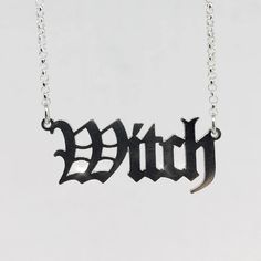 Gothic Witch Nameplate Necklace in Sterling Silver - Old English Blackletter – Nyxturna Minimalist Custom Name Metal Jewelry, Silver Metal Nameplate Necklace, Silver Anniversary Name Necklace, Custom Name Silver Necklaces, Minimalist Silver Pendant Custom Necklace, Minimalist Silver Pendant Necklace, Silver Engraved Name Necklace, Personalized Silver Metal Necklace, Silver Engraved Metal Name Necklace