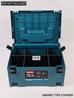 a blue tool box with two compartments inside