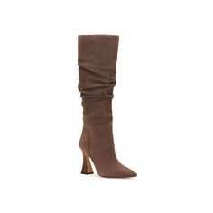 Vince Camuto-Alinkay Boot Updated with suede construction and pointed toe for a super-stylish look, the Alinkay boot from Vince Camuto is just great to wear from work to weekend. It has inside zipper closure to offer a snug fit while the flared heel elevates your contemporary style. Click here for Boot Measuring Guide. Brown Suede, Vince Camuto, Shoes Online, Wedge Boot, Over Knee Boot, Snug Fit, Kids Shoes, Contemporary Style, Dark Brown