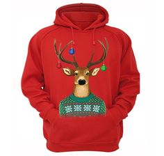 Free Shipping Reindeer Wearing  Sweater Ornaments Ugly Christmas Sweater Winter Santa Holiday Snowman Gift Men Womens Hoodie Sweater Ornaments, Comfortable Hoodies, Christmas Hoodies, Winter Gift, Christmas Winter, Winter Sweaters, Hoodie Design, Pullover Sweatshirts, Sweater Fashion