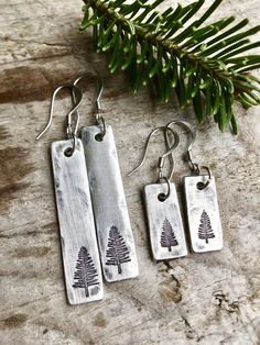 Woodland Earrings Pine Tree Earrings Evergreen Jewelry, Mother's Day Gift, Bridesmaid Gifts / Favors, Tree Gifts, Nature Lover Gifts - Etsy Silver Hand Stamped Earrings For Gift, Hand Stamped Sterling Silver Earrings For Gift, Sterling Silver Hand Stamped Earrings For Gifts, Adventure Jewelry, Outdoorsy Gifts, Forest Jewelry, Pet Frame, Woodland Earrings, Tree Gifts