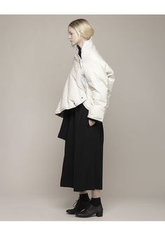 Y's | Puffer Cape | La Garçonne Wing Collar Shirt, Silk Socks, Black Down, Mode Vintage, Minimal Fashion, Normcore, Women Wear