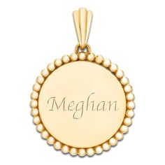 A lustrous engravable circular pendant is haloed by striking beaded trim in this exceptional women's necklace charm. 14K Yellow Gold Engravable Personalize with 1 line up to 6 characters. 6 Characters, Women's Necklace, Jared The Galleria Of Jewelry, Necklace Charm, Beaded Trim, Personalized Jewelry, Charm Necklace, Womens Necklaces, Yellow Gold