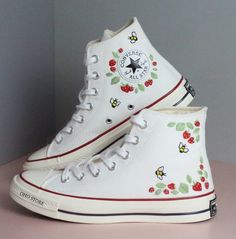 Custom Embroidery Converse/strawberry and Bees Embroidered Shoes/custom Converse High Tops Embroidered Strawbery/ Strawberry Sneakers Gift - Etsy Cute White High-top Sneakers For Spring, Vintage High-top Sneakers For Spring, Vintage White High-top Sneakers For Spring, Spring Vintage High-top Sneakers, Spring High-top Sneakers With Embroidered Logo, Summer High-top Sneakers With Floral Embroidery, High-top Floral Embroidery Sneakers For Summer, Summer Embroidered High-top Sneakers, Strawberry Sneakers