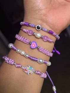 Bracelets comes as pictured  Adjustable size Bracelets Purple, Purple Bracelet Aesthetic, Purple Aesthetic Bracelet, Purple Bracelet Ideas, Evil Eye Bracelet Purple, Purple Y2k Bracelet, Feather Bracelet, Water Pearls, Purple Bracelet