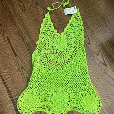 Quality Crochet Work, Sturdy, Got As A Gift But Doesn’t Fit My Style Green Crochet Top For Spring Vacation, Summer Green Crochet Top, Green Summer Crochet Top For Vacation, Fitted Green Crochet Top For Spring, Green Crochet Top For Beach Vacation, Green Sleeveless Crochet Top For Vacation, Green Cotton Crochet Top For Vacation, Green Sleeveless Crochet Top For Summer, Green Cotton Crochet Top For Spring