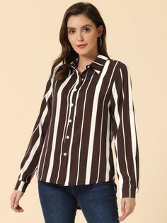 Shop Allegra K for striped button down roll-up long sleeve point collar shirt you are looking for, get more women's shirts for yourelf. Order now! Free Returns! Roll Up Sleeves, Sunday Brunch, Hem Style, Collar Shirt, Chic Woman, Women's Shirts, Womens Clothing Sizes, Linen Women, Shop Blouses