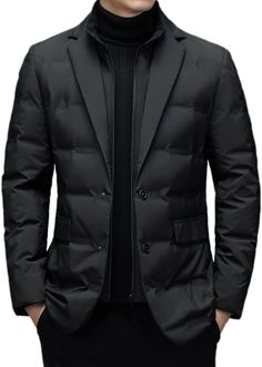 Men Winter Fake Two Suit Style Down Jacket Casual Warm Coat Stand Collar | eBay Men's Business Casual, Down Suit, Der Gentleman, Slim Blazer, Windbreaker Jacket Mens, Coat Stand, Mens Sport Coat, Mens Windbreaker, Coat Stands