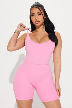 Available In Black And Pink. Romper Scoop Neck Sleeveless Crossback Super Soft Medium Impact Stretch Body: 77% Polyester 23% Spandex Inner Mesh: 82% Nylon 18% Spandex Imported | Cami Super Soft Active Romper in Pink size XS by Fashion Nova Active Romper, Mo Money, Pink Romper, Effortless Hairstyles, Service Women, Free Dresses, Womens Cami, Unisex Baby Clothes