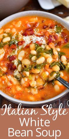 italian style white bean soup with spinach and cheese