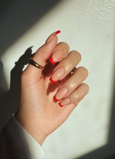 “some of my fav sets  #rednail Green Acrylic Nails, Cow Nails, Red French, Cute Spring Nails, French Tip Acrylic Nails, Basic Nails, Nails Tumblr, Red Nail Designs, Best Nail