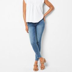 A denim lover’s dream jeans! Our skinniest leg mid-rise a.n.a denim jegging will surely be your sleekest and favorite pair. There’s no place this super soft stretch pair can’t go with a slim fit through the hip and thigh. Add a flowy top, a chunky sweater, or a tee because anything goes when you’re chic from the waist down. Features: Fly Front, Stretch FabricClosure Type: Button & ZipperPockets: 2 Back Slip Pockets, 1 Front Coin Pocket, 2 Front Slip PocketsRise: Mid RiseFiber Content: 69% Cotton, 18% Repreve Recycled Polyester, 9% Rayon, 3% Lycra Spandex, 1% SpandexFabric Description: DenimInseam: Average, 29 InCare: Machine Wash, Tumble DryJean Style: Jeggings, Skinny JeansCountry of Origin: Imported Womens Jeggings, Jeans Outfit Women, High Rise Bootcut Jeans, Dream Jeans, Denim Jeggings, Anything Goes, Jean Jeggings, Flowy Top, Women Denim Jeans