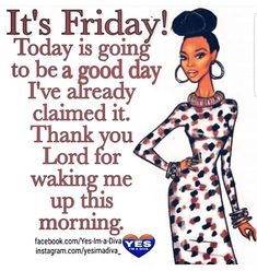 a woman in a polka dot dress with her hand on her hip and the words it's friday today is going to be a good day i've already claimed it