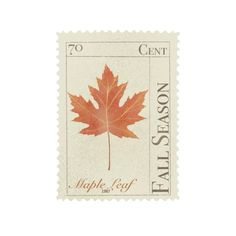 a postage stamp with an image of a maple leaf on it's back side