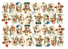 a group of clowns with different facial expressions